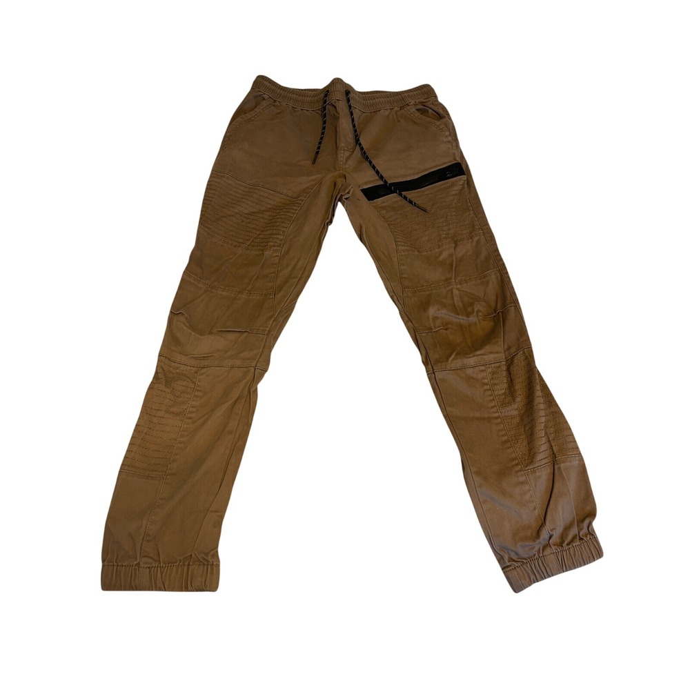 Ring of Fire Mens Moto Jogger Pants Brown Stretch Ribbed Streetwear Size L